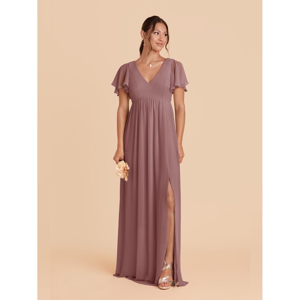 Birdy Grey Hannah Dark Mauve Chiffon Flutter Short Sleeve Dress Size Medium
